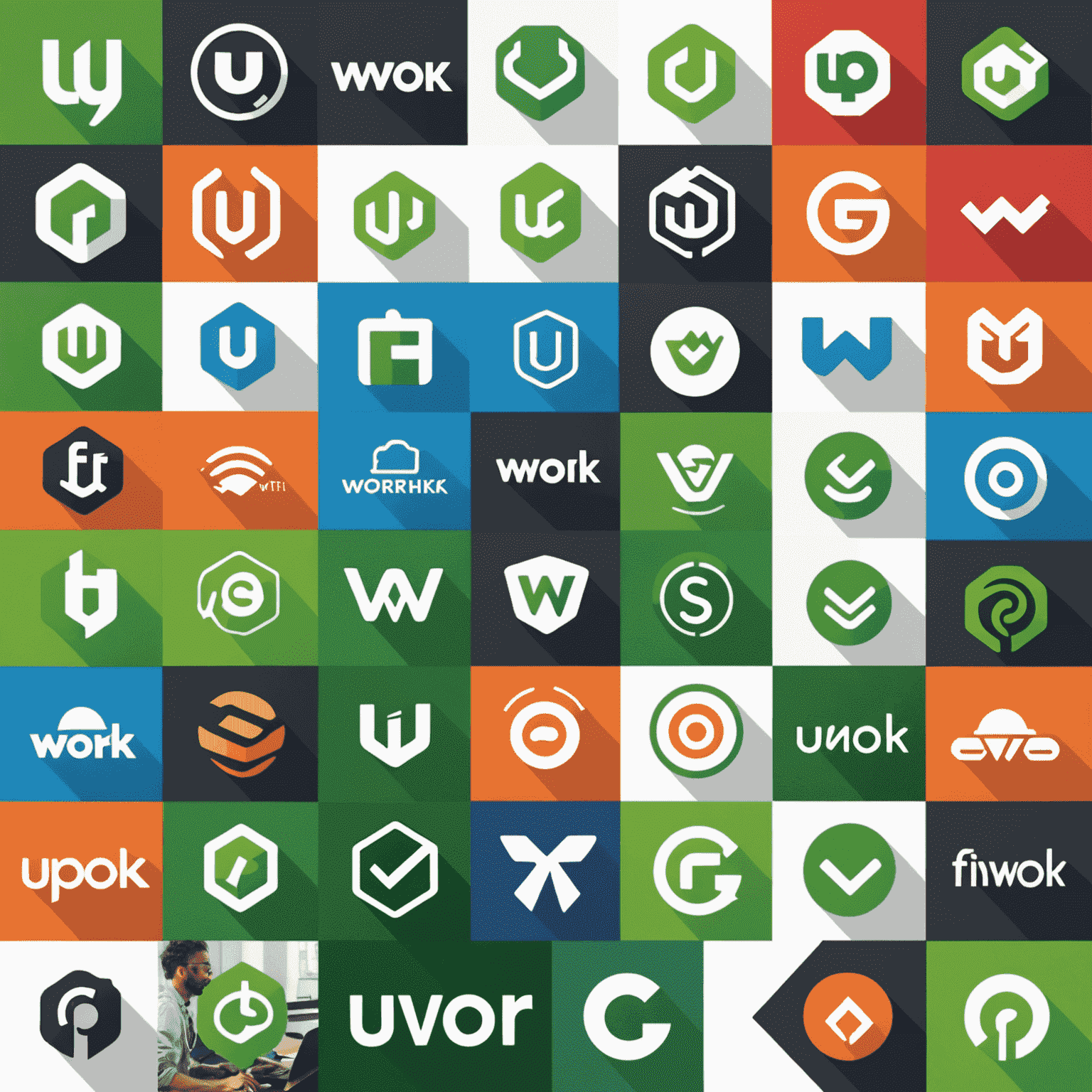 Collage de logos de las principales plataformas de trabajo remoto, incluyendo Upwork, Fiverr, y Freelancer