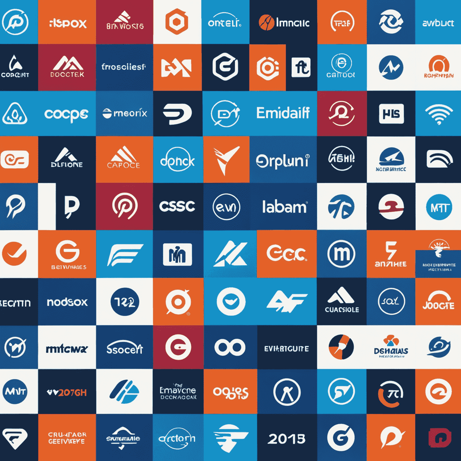 Collage de logos de las principales plataformas de trabajo remoto, dispuestos en una cuadrícula sobre un fondo azul eléctrico